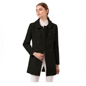Allegra K Peter Pan Collar Double Breasted Long Trench Pea Coat